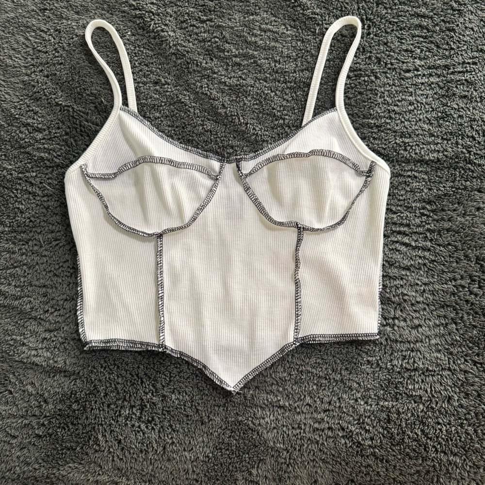 White and Black Trim Crop Top